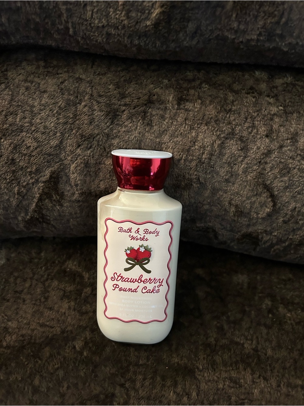 Bath & Body Works White Lotion with Red Cap - Strawberry Pound Cake